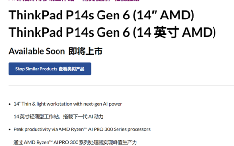 联想ThinkPad P14s Gen6配置意外曝光！最高12核AMD锐龙AI 9 HX Pro 370