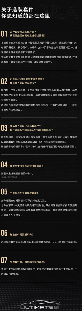 仰望U9碳纤维选装套件开售：前铲4.3万贵过小米SU7 Ultra前舱盖