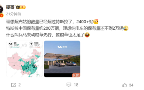 理想纯电车国内保有量不到2万 2400+超充站已超特斯拉