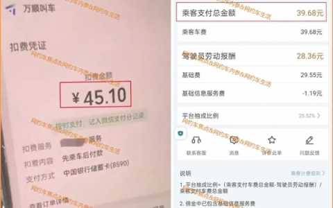 司机曝网约车平台阴阳账单：乘客端45.1元 司机端竟只有39.68元
