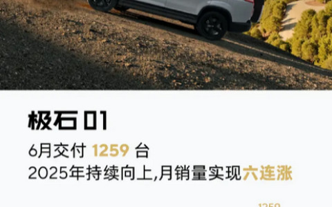 月销六连涨！极石汽车官宣6月交付1259台