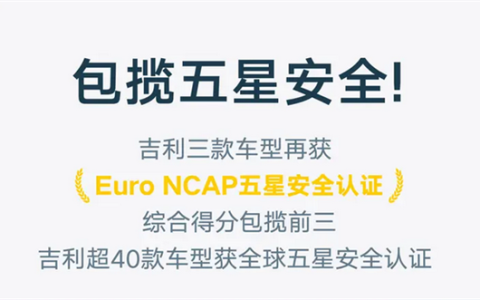包揽前三！吉利旗下车型再获Euro NCAP五星认证