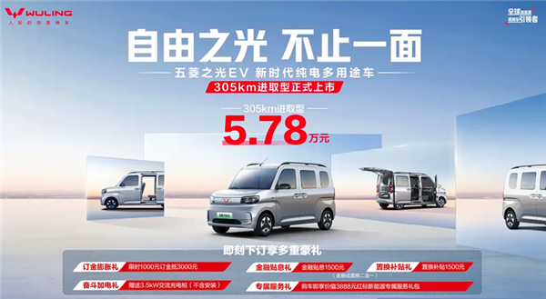 续航提升104KM！五菱之光EV新车型上市：售价5.78万元