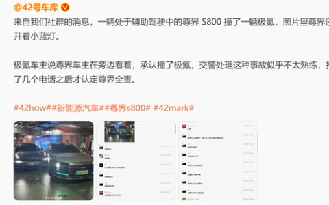 网友爆料尊界S800自动泊车撞了：车主就在旁边看着 承担全责