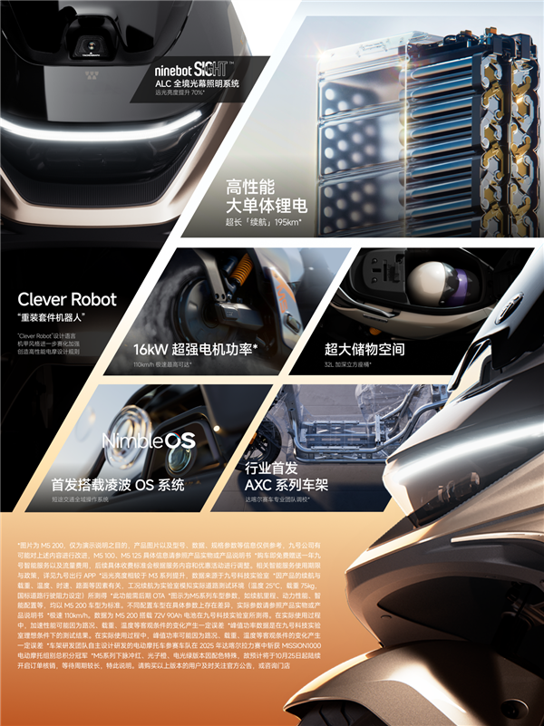 号称燃油125踏板颠覆者 九号M5系列电动摩托发布：7499元起