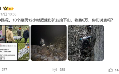 藏民12小时抬驴友下山收费6万 博主：6万买条命 太值了！