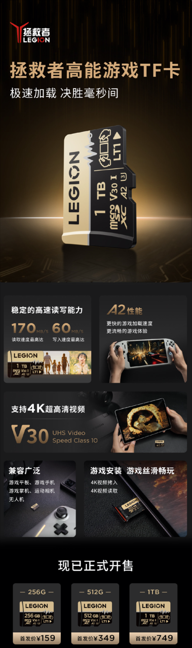 69元起！联想发布拯救者高能游戏TF卡/小新TF跳跳卡：最高读速170MB/s
