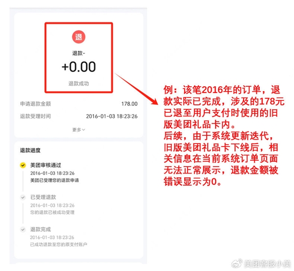 美团深夜回应订单退款未到账：已修复退款信息滞后问题