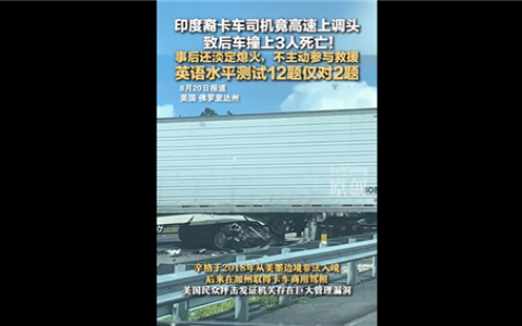 印度裔司机在美国高速调头致3死：事后淡定熄火不参与救援 英语差到家