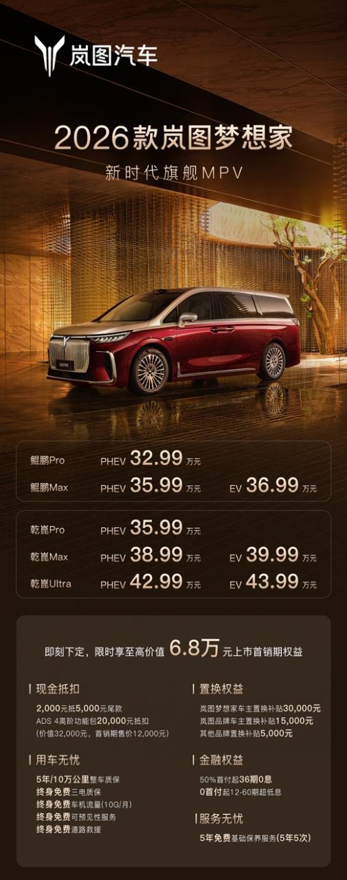 2026款岚图梦想家上市18小时大定破万！全球首款800V智能超混MPV