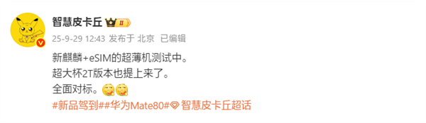 对标苹果iPhone Air！华为测试eSIM超薄手机：搭载全新麒麟芯片