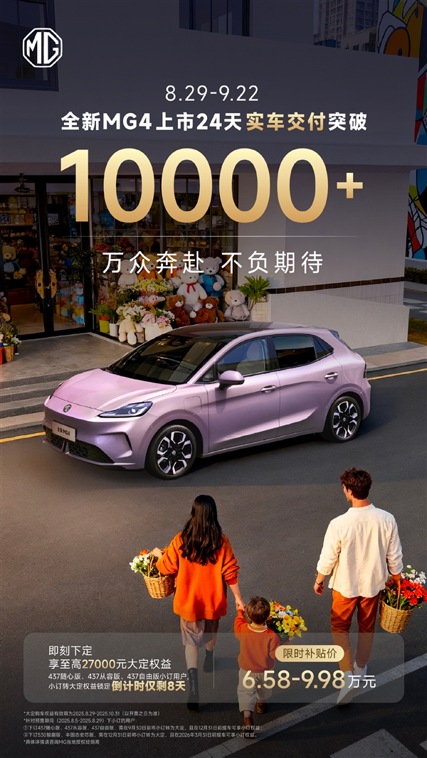 10万内最能打的纯电车！上汽MG4上市24天交付破万台