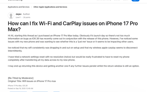 首发自研N1无线芯片 iPhone 17系列/Air被曝Wi-Fi定期断连