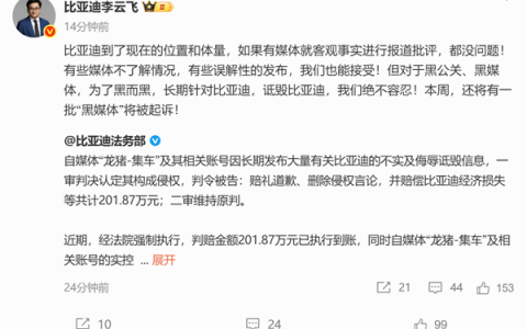 “龙猪-集车”被判赔比亚迪201万！李云飞：本周还有一批黑媒体将被起诉