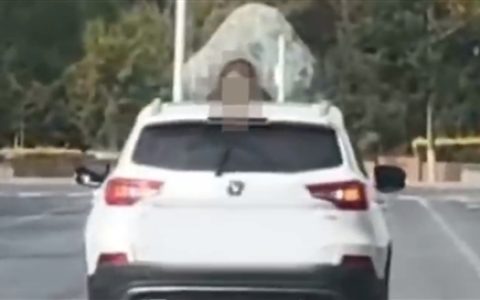 女子跪在行驶车辆前引擎盖上 男子开车径直走 交警：夫妻矛盾所致 未引发交通事故