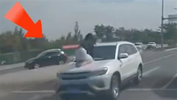 女子跪在行驶车辆前引擎盖上 男子开车径直走 交警：夫妻矛盾所致 未引发交通事故