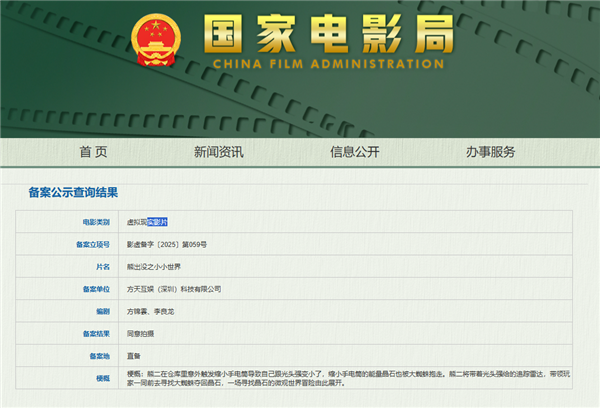 VR电影《熊出没之小小世界》立项：光头强、熊二意外变小