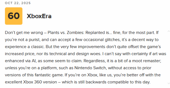 《植物大战僵尸：重植版》M站开分最高77！出色且忠实的重制