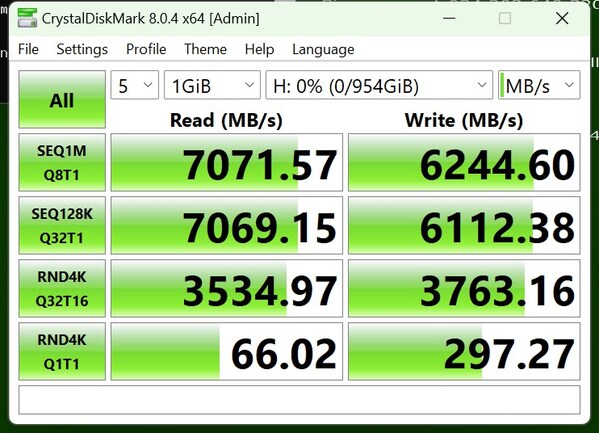忆联AM6B1 Crystal Disk Mark测试结果 忆联AM6B1 Crystal Disk Mark测试结果
