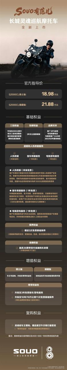 18.98万起、配水平对置8缸机！长城灵魂巡航摩托车S2000C上市