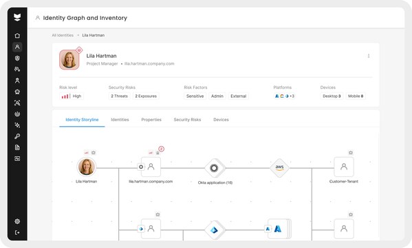 Silverfort身份图谱与清单产品——让您整个身份架构中的每个身份一目了然：动态呈现云端与本地系统中每位用户、每台设备、每项权限及其关联关系。