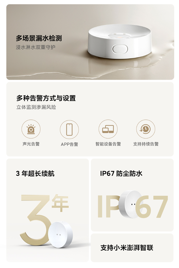 5年首次迭代！小米水浸卫士2开启众筹：59元 一颗电池用3年