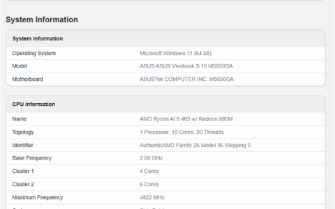 AMD下代锐龙AI 9 465 APU现身：性能与前代相当