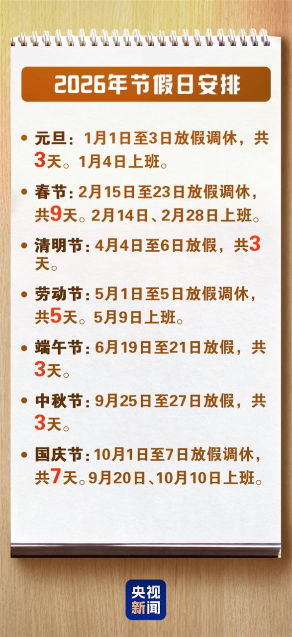 再过2天就是元旦假期了！2026全年放假日历出炉