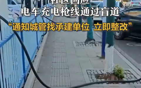 电车充电枪线穿过盲道才能用 当地社区回应：立即整改