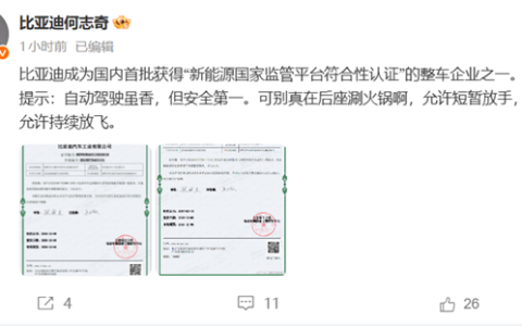 何志奇：比亚迪成首批获得“新能源国家监管平台符合性认证”的车企