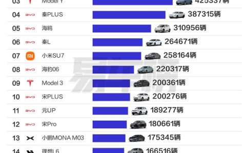 小米SU7位列第七！2025新能源车销量TOP20出炉：比亚迪9款霸榜