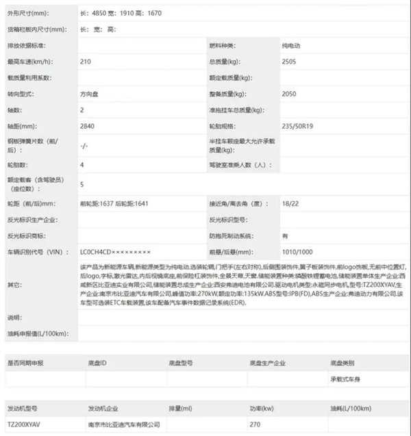 比亚迪宋Ultra申报图来了：比宋L DM-i更大！用上270kW单电机