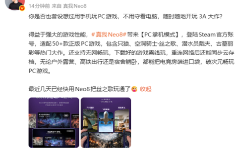 真我Neo8宣布支持PC掌机模式 适配50+款游戏 没网也能玩3A大作
