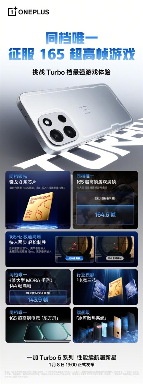 一加Turbo 6搭载第四代骁龙8s风驰版 跑分破天荒 超260万分