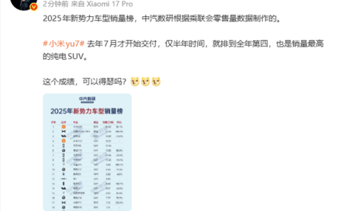 雷军：小米YU7仅半年就排到全年第四 可以得瑟吗