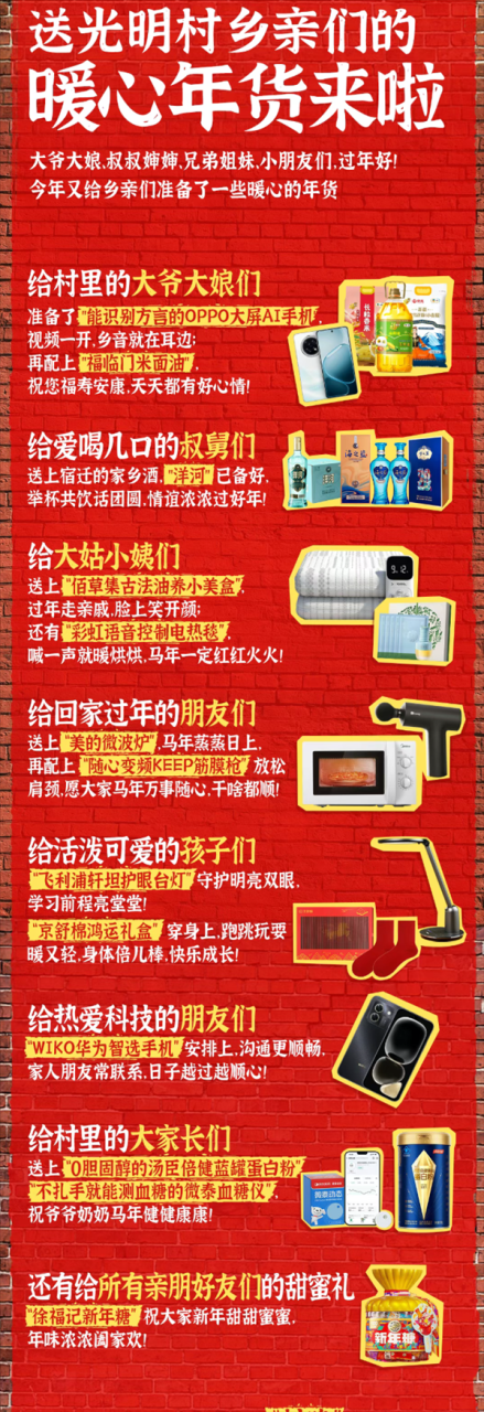 刘强东为老家光明村送年货：WIKO华为智选手机、OPPO AI手机安排上