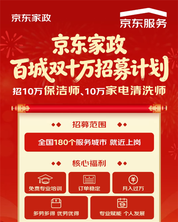 京东家政宣布招募10万名保洁师、家电清洗师:免费培训 月入过万