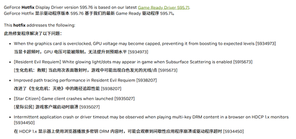 解决GPU限压性能下降问题:NVIDIA紧急发布595.76热修复驱动!