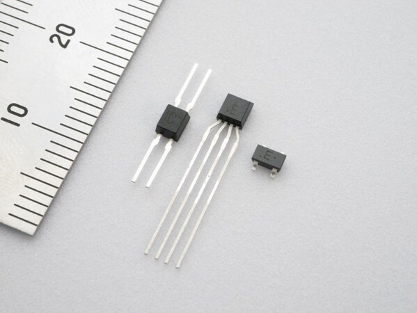 霍尔元件（从左至右：HW-300A、HW-300B、HW-101A)