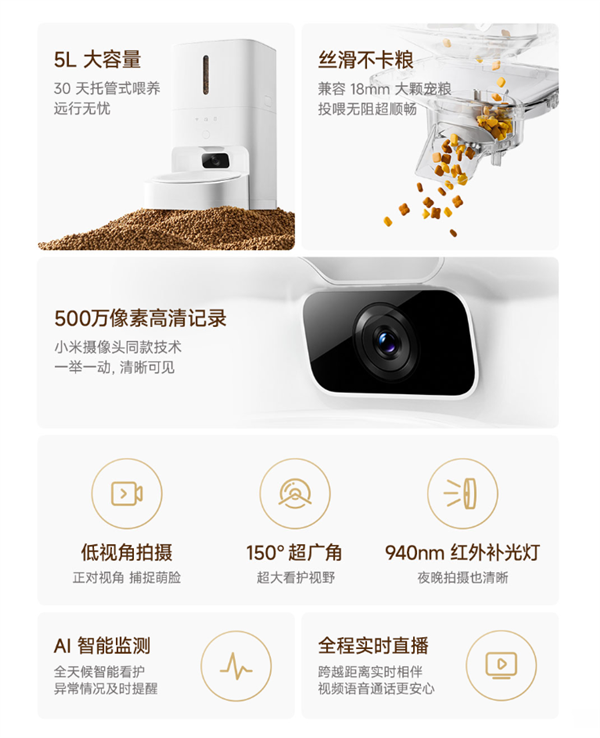 449元 小米米家智能宠物喂食器2可视版发布：自带500万像素镜头 AI监测