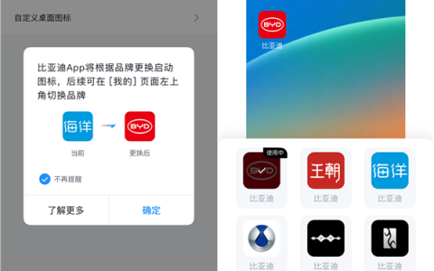 终于来了！比亚迪APP可换图标 6大品牌标识随便挑