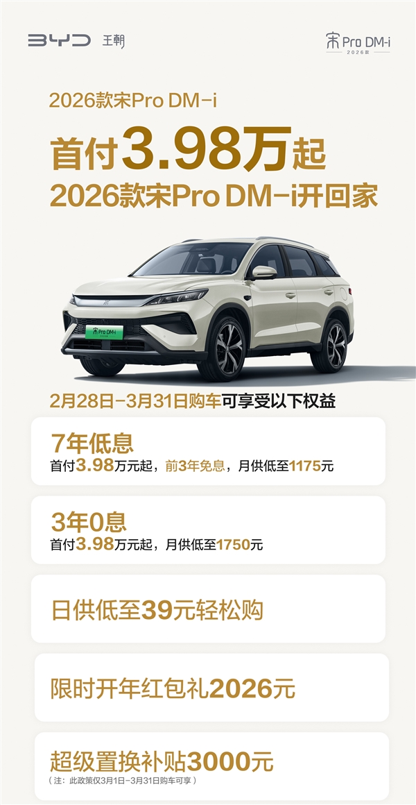 比亚迪宋家族开年王炸 限时金融礼遇上线:3年0息、7年低息