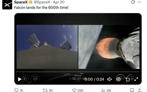 SpaceX猎鹰火箭600次回收完成！星链卫星在轨10279颗