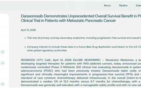 胰腺癌治疗迎重大突破：Revolution Medicines靶向药III期试验成功 患者生存期接近翻倍