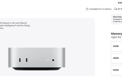 苹果被内存卡住脖子！Mac mini/Mac Studio部分版本已无法下单：供应链告急