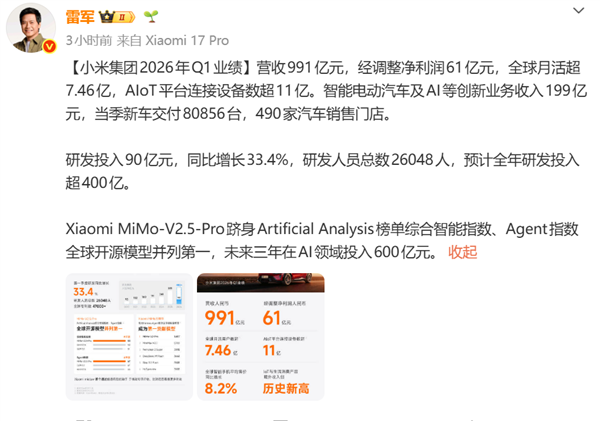 小米汽车又亏了 雷军慌不慌