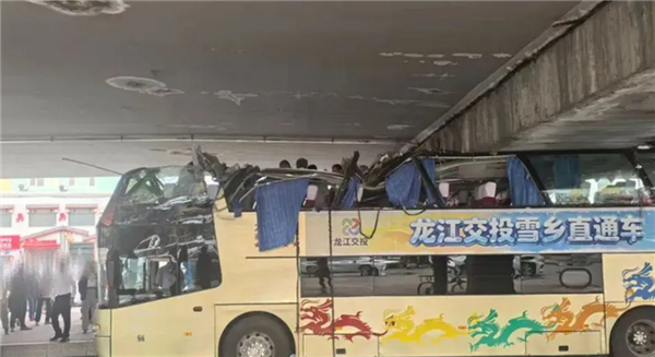 突发!哈尔滨双层巴士被高架桥削顶 官方通报:司机疏忽所致