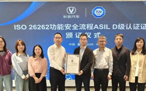 TÜV南德授予长安汽车ISO 26262 ASIL D级功能安全流程认证证书，助力国内车企高质量出海