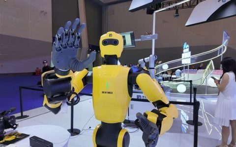 A DexForce humanoid robot on display at the 8th WCIFIT in Chongqing. (Photo/ Kenny Dong)