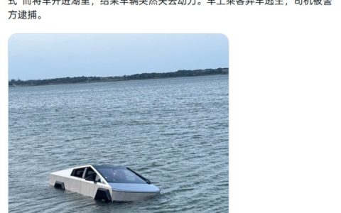 信了马斯克的话！特斯拉Cybertruck开进湖里当船 结果直接抛锚